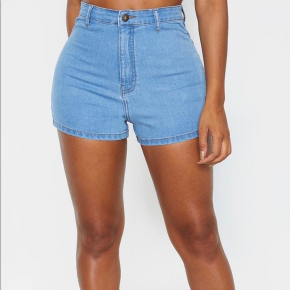 NWT - Pretty Little Thing Shape Light Wash Disco Shorts - Small, 2